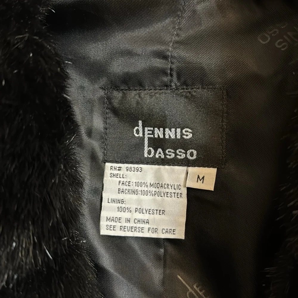 Vintage Dennis Basso Mid Length Faux Fur Coat Black size M. (D) - Picture 2 of 4